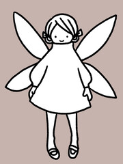 優しい雰囲気の妖精の女の子のクリスマスオーナメントのお人形(線画のみ・背景色あり)