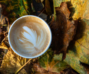 coffee cup and autumn leaves
