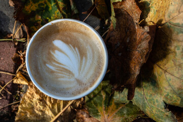 coffee cup and autumn leaves