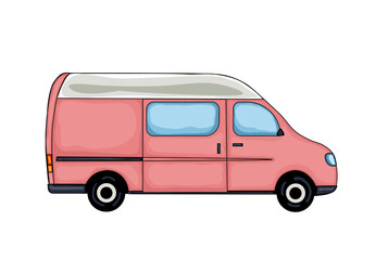Pink hand drawn van, isolated on white background. Illustration.