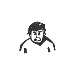 Anger feeling icon. Angry, irritated man. Outline sketch drawing.Human emotions and feelings concept. Annoyance, rage or madness expression. Isolated vector illustration
