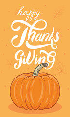 happy thanksgiving day celebration lettering with pumpkin