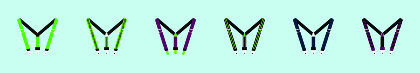 set of suspenders cartoon icon design template in various models. vector illustration isolated on blue background