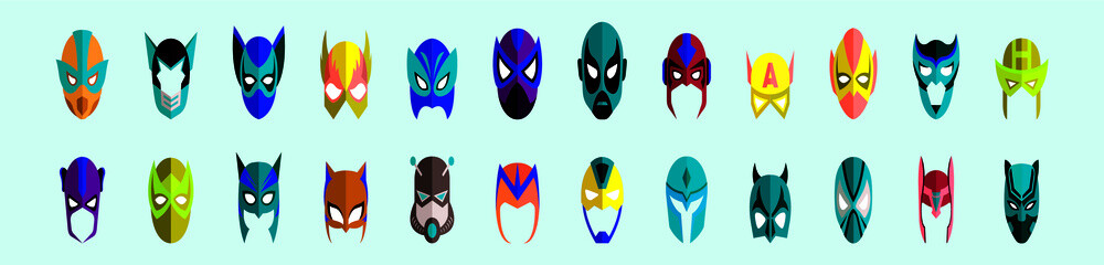 set of superhero mask cartoon icon design template with various models. vector illustration isolated on blue background