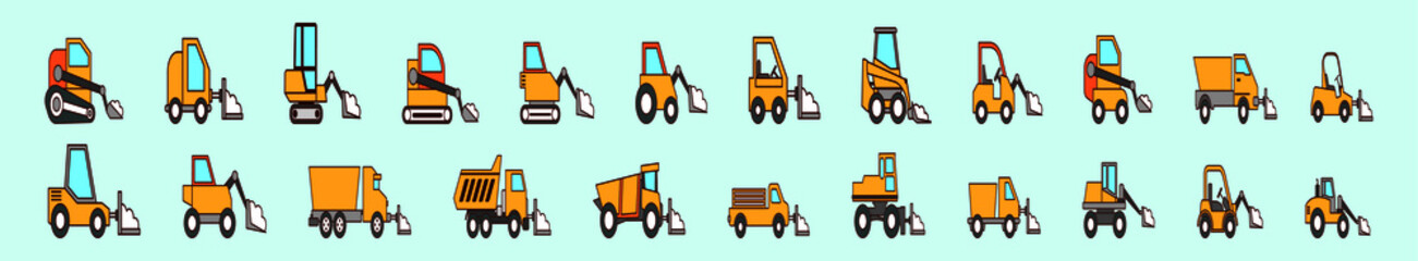 set of snow plow cartoon icon design template with various models. vector illustration isolated on blue background