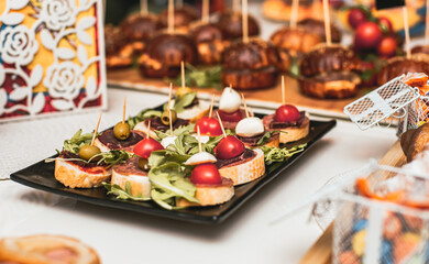 delicious canape meat snack served on plate