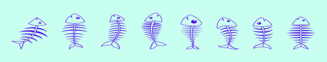 set of fish bone cartoon icon design template with various models. vector illustration isolated on blue background