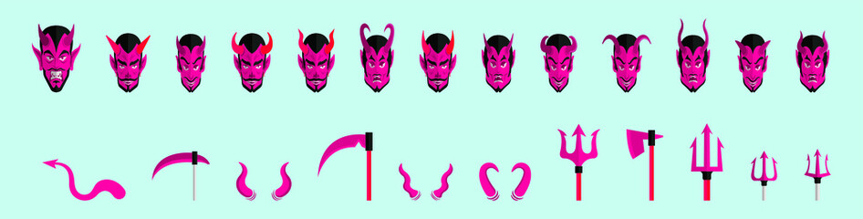 set of devil cartoon icon design template with various models. vector illustration isolated on blue background