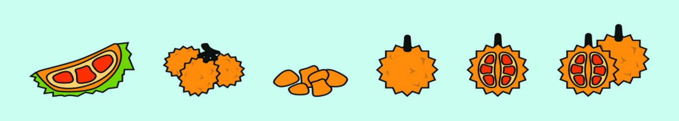 set of durian cartoon icon design template with various models. vector illustration isolated on blue background