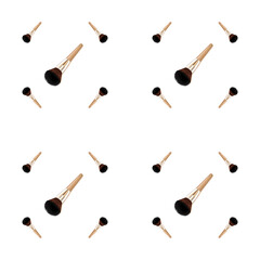 Seamless pattern brushes for makeup isolated on white background. Close-up, different tilt.