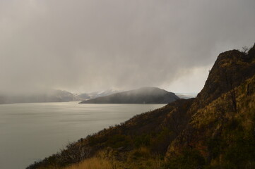 Hiking over glaciers and mountains on the hanging bridges in Torres del Paine National Park in Patagonia, Chile