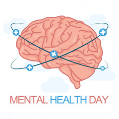 Fototapeta premium Mental Health Day lettering with brain human