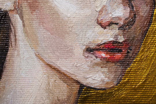 Oil painting on canvas. An expressive fragment of the female body. A delicate palette predominantly in warm colors emphasizes the fragility and beauty of the model.