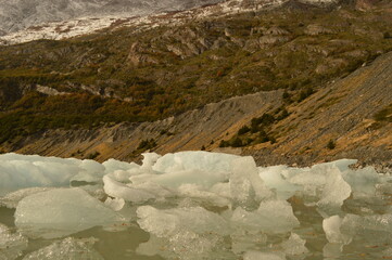 Hiking over glaciers and mountains on the hanging bridges in Torres del Paine National Park in Patagonia, Chile