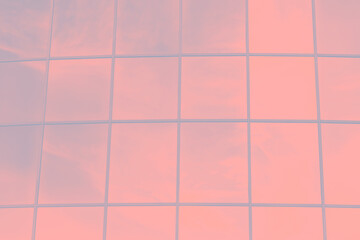 Pink coral and blue color blurred background, squares pattern