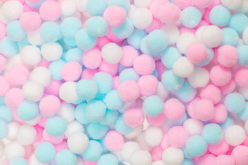 White, pink and blue soft pompons
