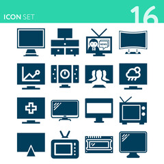 Simple set of 16 icons related to color tv