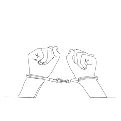 vector, isolated, continuous line drawing of hand in handcuffs