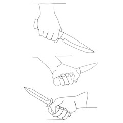 vector, isolated, continuous line drawing hand with knife