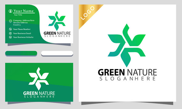 Letter A Green nature leaf with line art style logo design inspiraton, business card