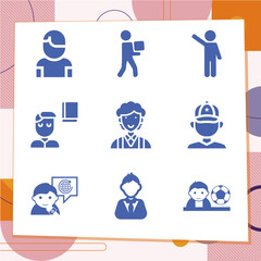 Simple set of 9 icons related to male person