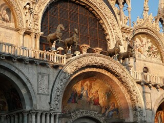 Fragment of the wall Basilica di San Marco in Venice, Italy, photo by mobile phone
