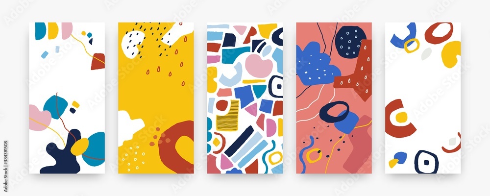 Poster doodle abstract cover. modern geometric appliques collection, hand drawn graphic shapes and trendy s