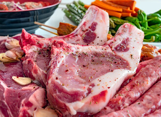 Slices of fresh chilled meat  on plate