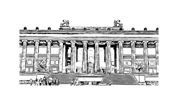 black and white building with columns clip art preview