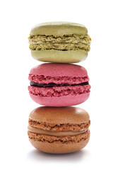 Colorful French Macarons on the white background