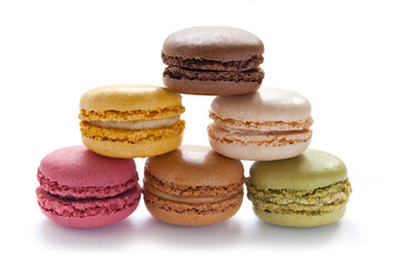 Colorful French Macarons on the white background