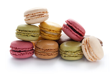 Colorful French Macarons on the white background