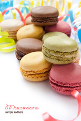 Colorful French Macarons on the white background