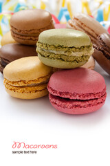 Colorful French Macarons on the white background