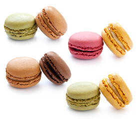 Colorful French Macarons on the white background