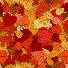 abstract vector doodle autumn leaves seamless pattern