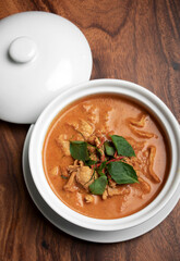 thai spicy panang pork curry with coconut milk