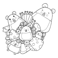 The cuteness of the rat and showing a variety of emotions. doodle vector illustration.