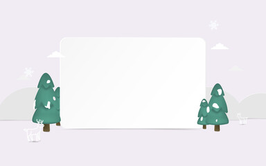 Fototapeta premium Merry Christmas and New Year. Winter landscape with 3d Christmas tree and snowflakes. Website template. Vector illustration