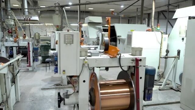 Inside the new factory manufacturing electrical cable. Cable production