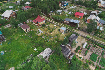 Aerial Townscape of Suburban Village Sosnoviy Bor located in Northwestern Russia on the Kola Peninsula near the town Kandalaksha