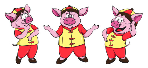 set of cartoon pigs with different body poses. suitable for your design