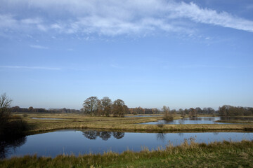 Fototapeta na wymiar Nature reserve with lakes in sunny weather near Paderborn, NRW