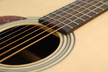 Close up in acoustic guitar