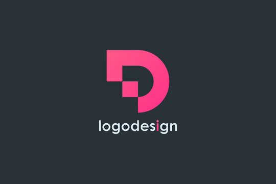 Abstract Initial Letter D Logo. Red Geometric Shape with Square Pixel Dot isolated on Black Background. Usable for Business and Branding Logos. Flat Vector Logo Design Template Element.