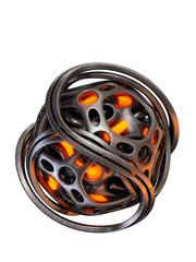 Abstract curved illuminated glowing orb isolated on white background, 3d rendering