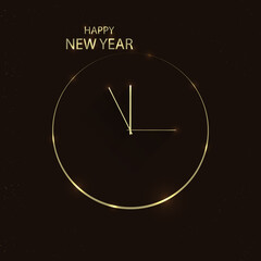Golden clock on new years eve, vector art illustration.