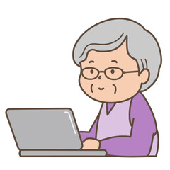 パソコンを使用する高齢女性