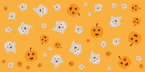 Fototapeta premium Halloween pumpkin patch doodle pattern banner background