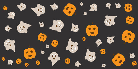 Halloween orange white black doodle pattern banner vector background
